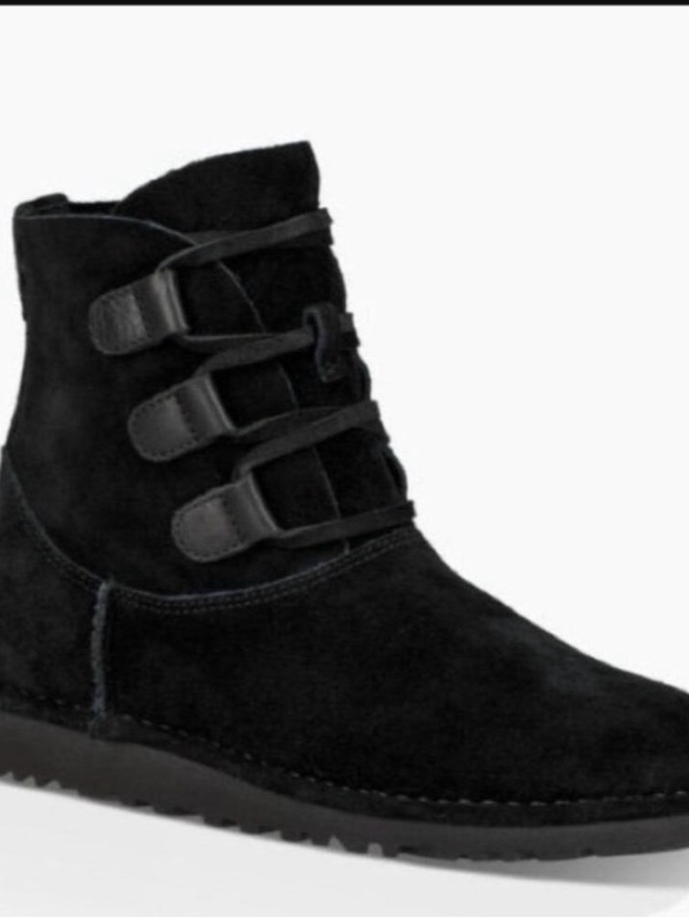 UGG ELVI Women's Black Suede Ankle Booties Lace up design with toggle closure